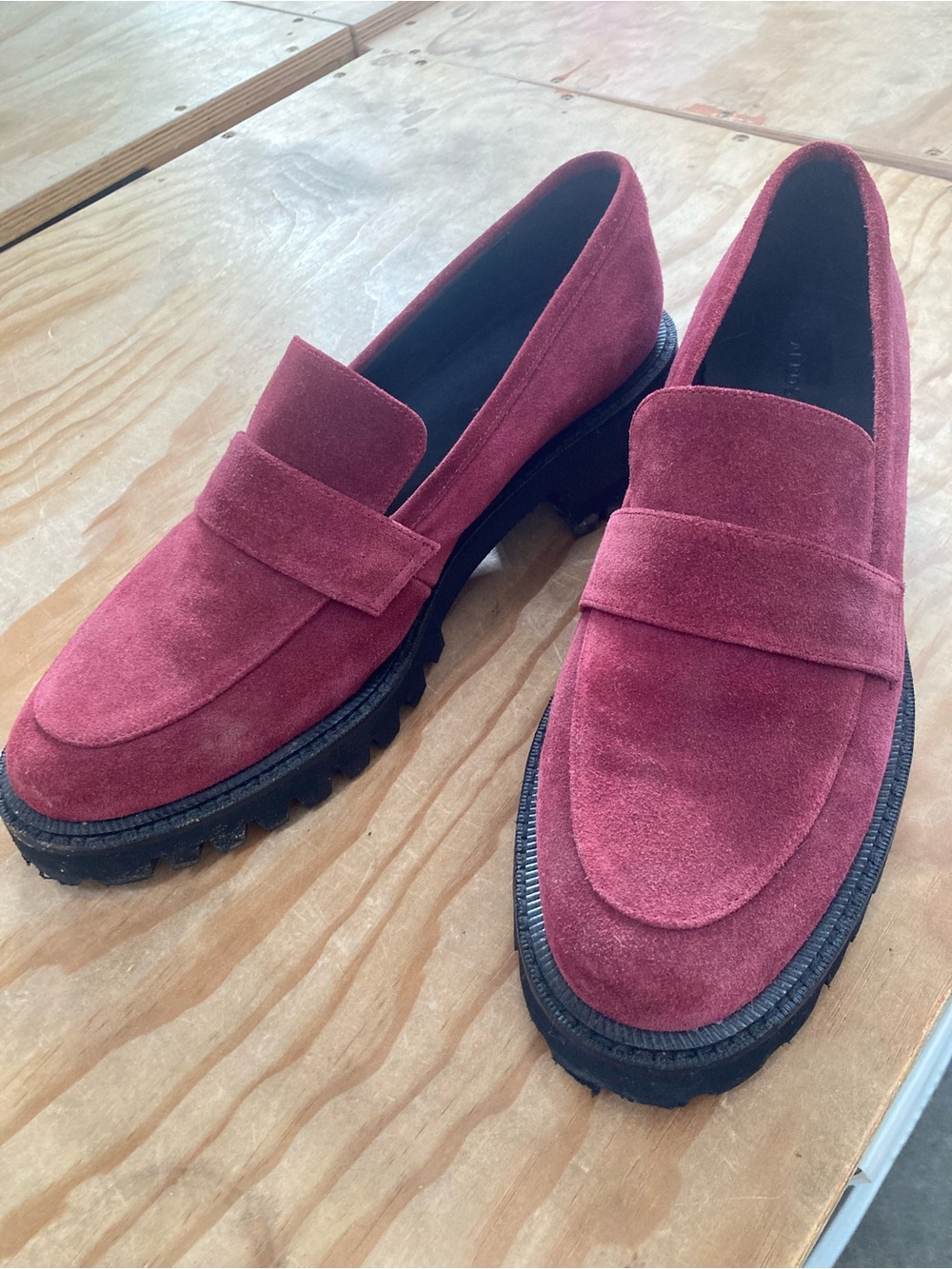 Areosoles Burgundy Suede Leather Platform Loafers